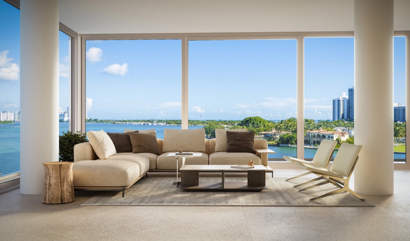 - La Maré Signature Collection La Maré Signature Collection, Bay Harbor Islands — sala de una residencia con vista a la bahía, render del desarrollador