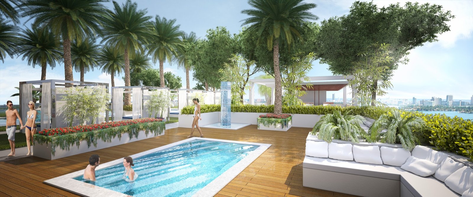 - Natiivo Miami Natiivo Miami, downtown Miami — terraza de alberca y jacuzzi en la azotea, render del desarrollador