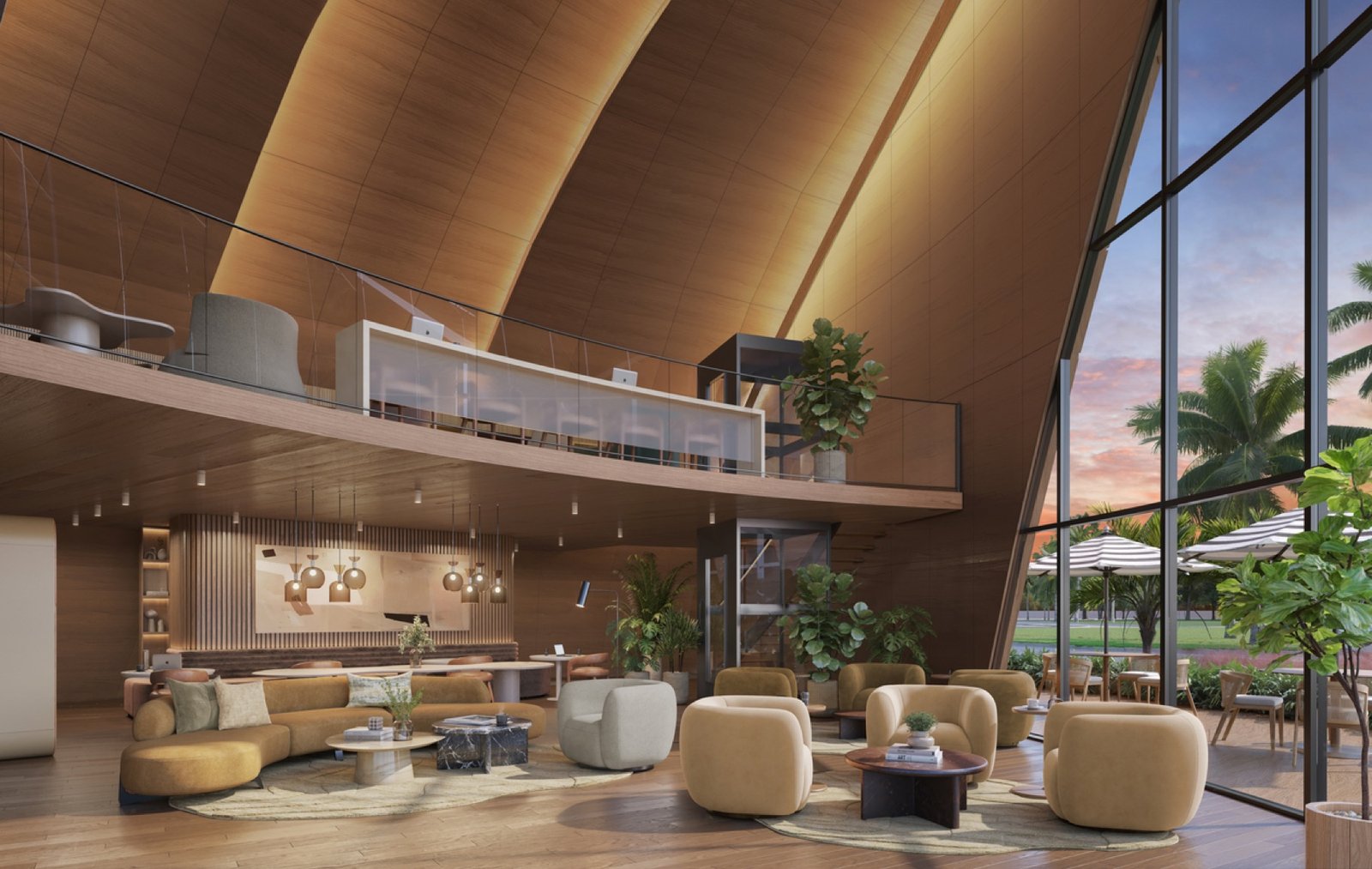 Nexo Residences, North Miami Beach — resident lounge and co-working tech center interior, developer rendering