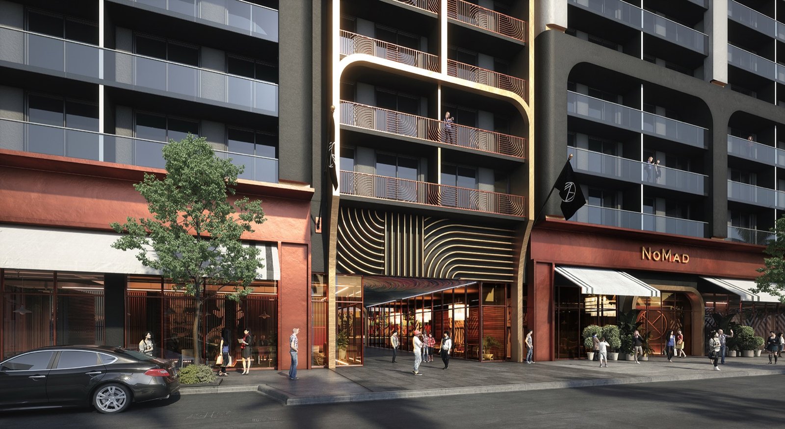 NoMad Residences Wynwood — street-level entrance, developer rendering