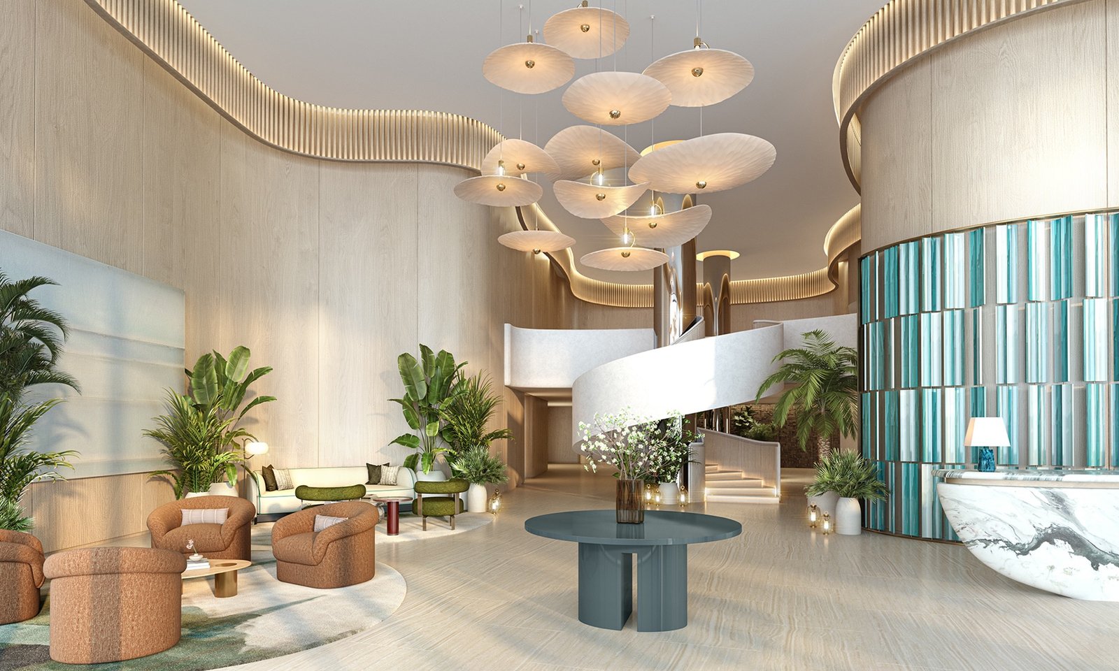 NoMad Residences Wynwood — residential lobby interior, developer rendering