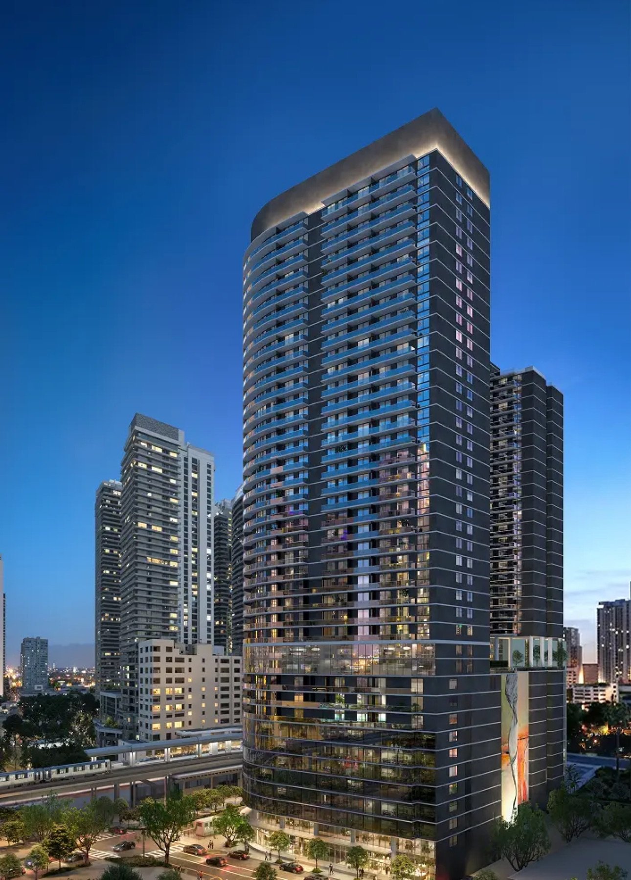 One Twenty Brickell Residences, Brickell Miami — exterior de la torre de noche, render del desarrollador