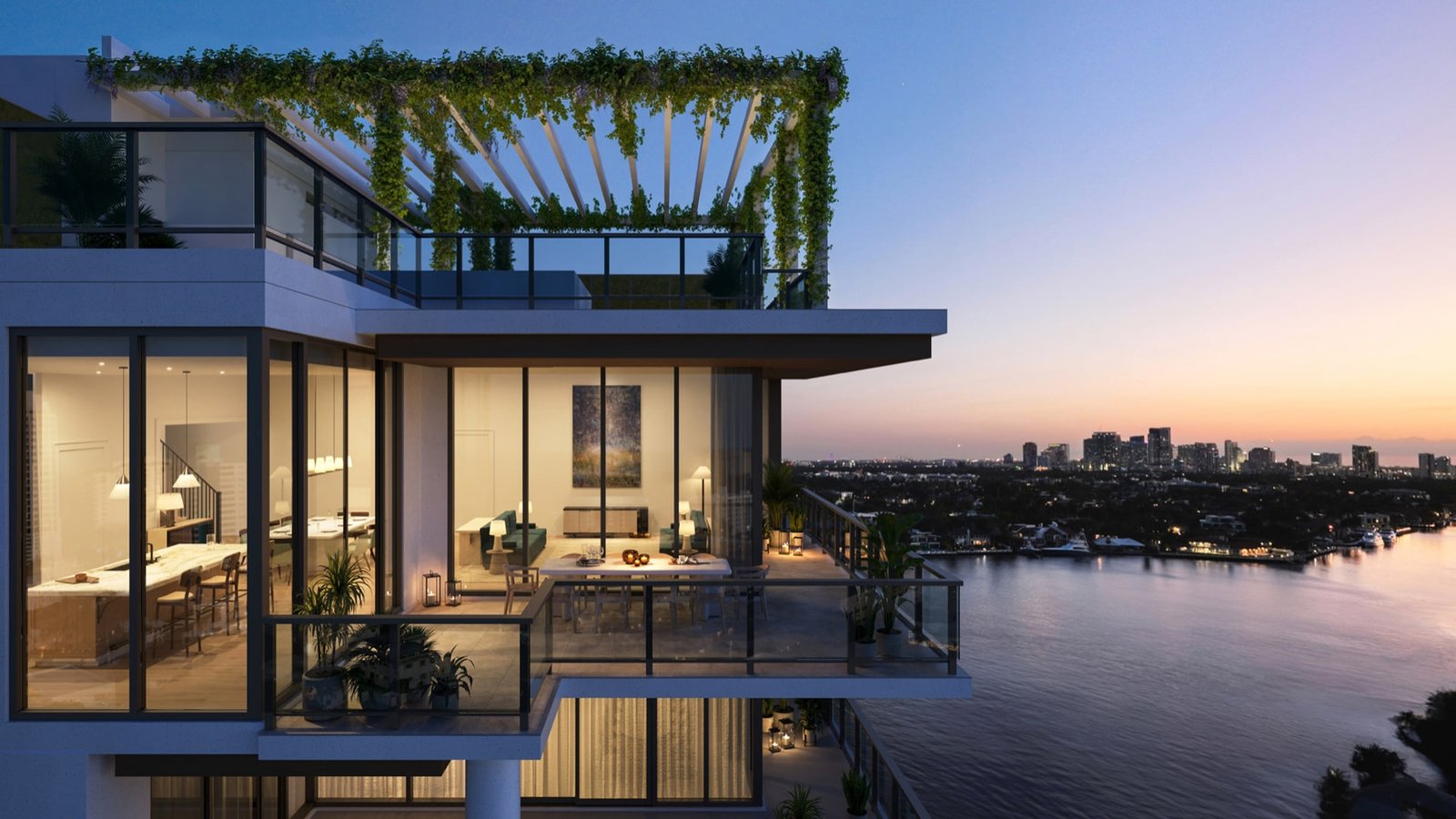 The Ritz-Carlton Residences, Fort Lauderdale Beach — vista exterior aérea del penthouse, render del desarrollador