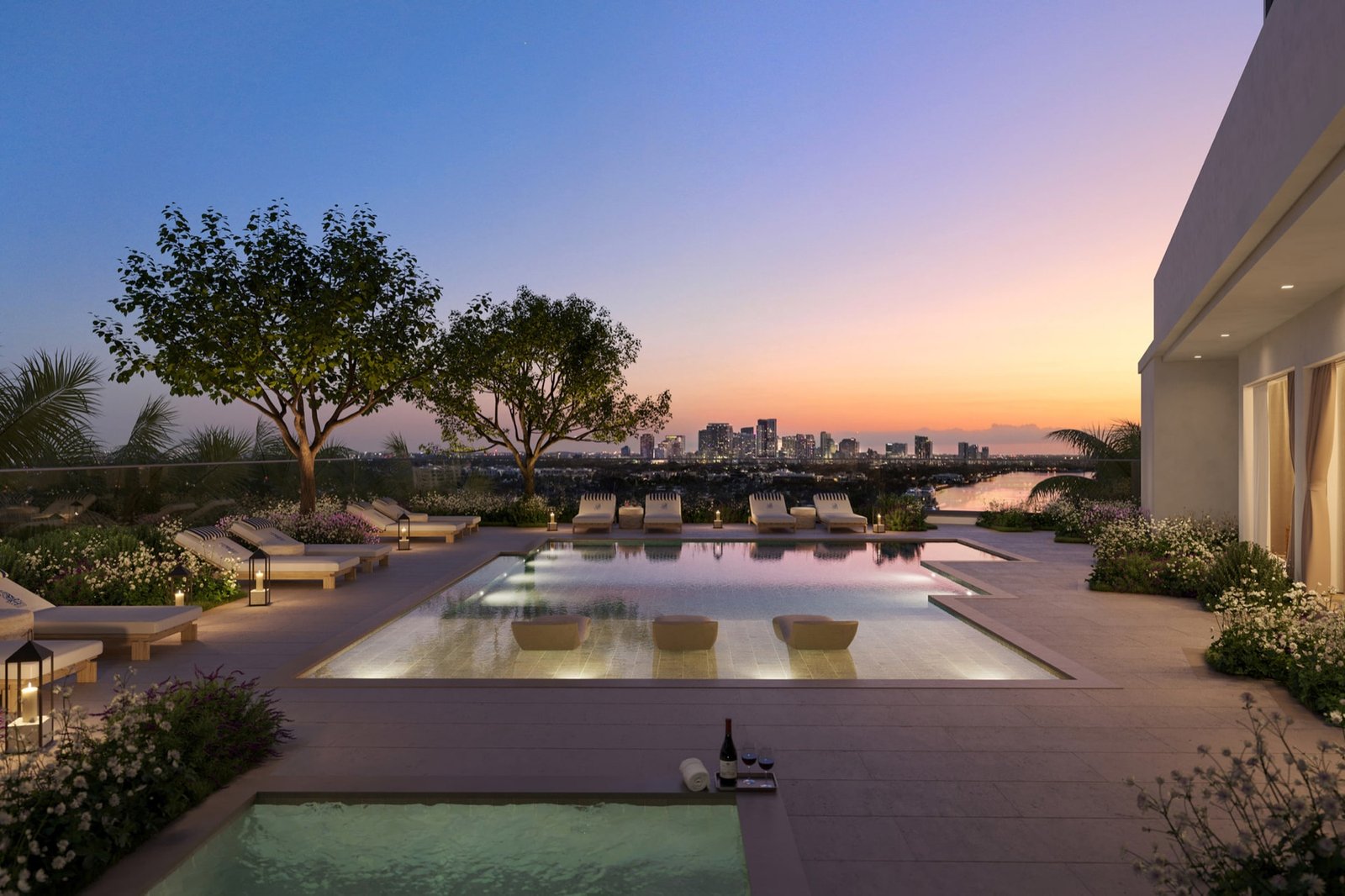 The Ritz-Carlton Residences, Fort Lauderdale Beach — amenidad del deck de la alberca recreativa, render del desarrollador