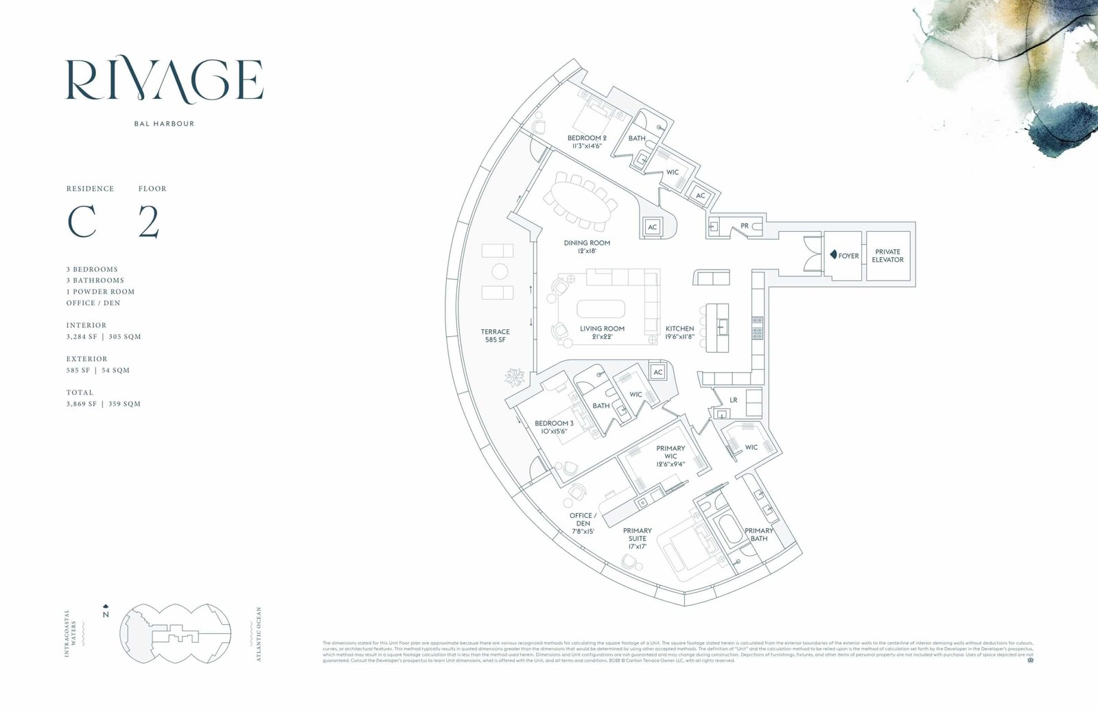 Floor plan for Residence C, floor 2, at Rivage Bal Harbour