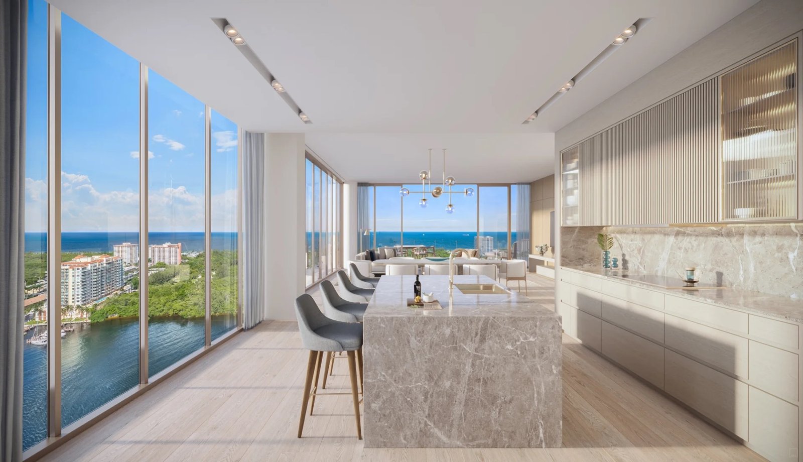 - Sage Intracoastal Residences Sage Intracoastal Residences, Fort Lauderdale — interior de la cocina de una residencia, render del desarrollador