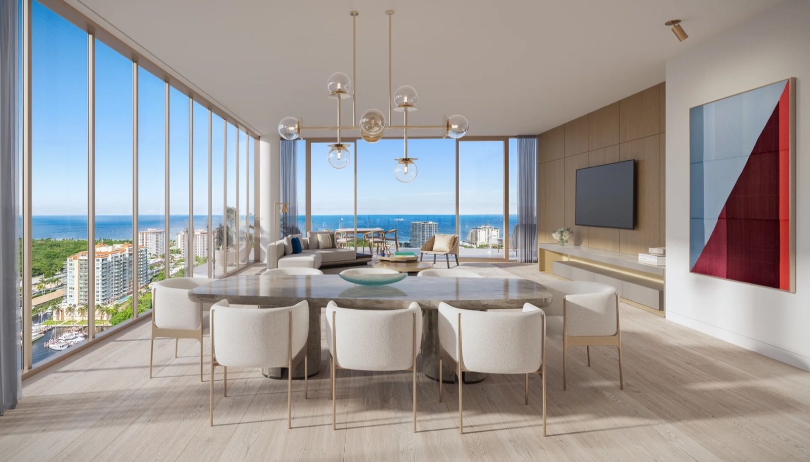 - Sage Intracoastal Residences Sage Intracoastal Residences, Fort Lauderdale — sala y comedor de una residencia, render del desarrollador