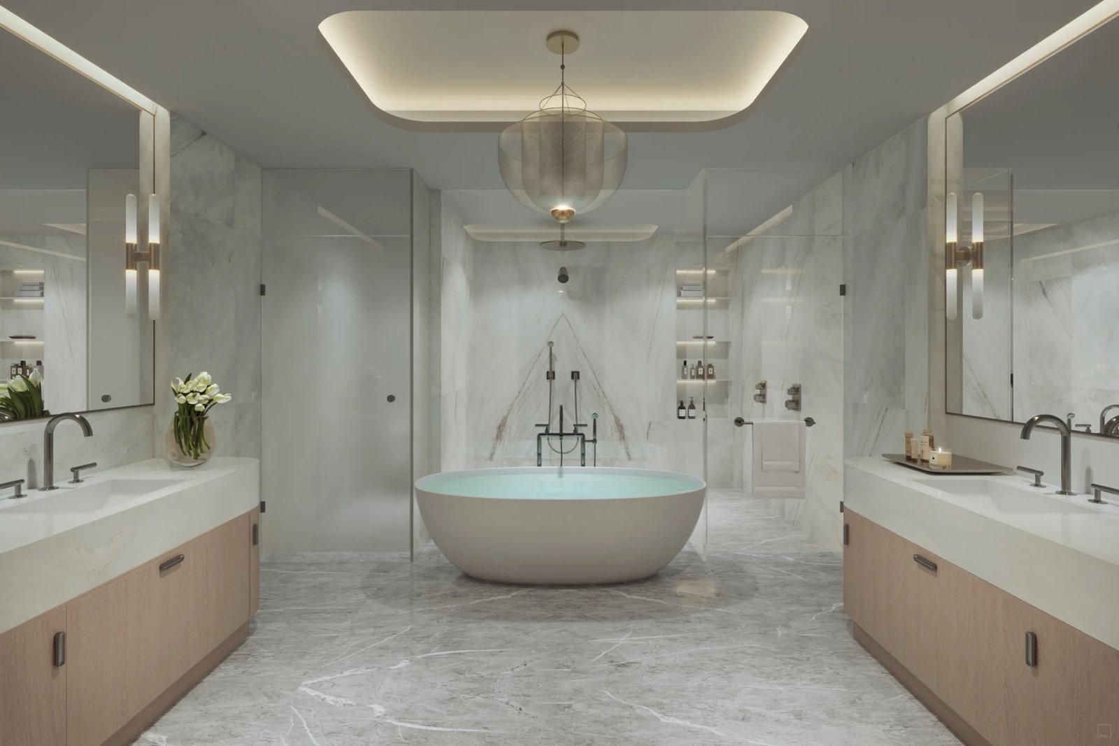- Sage Intracoastal Residences Sage Intracoastal Residences, Fort Lauderdale — baño de una residencia con tina exenta, render del desarrollador