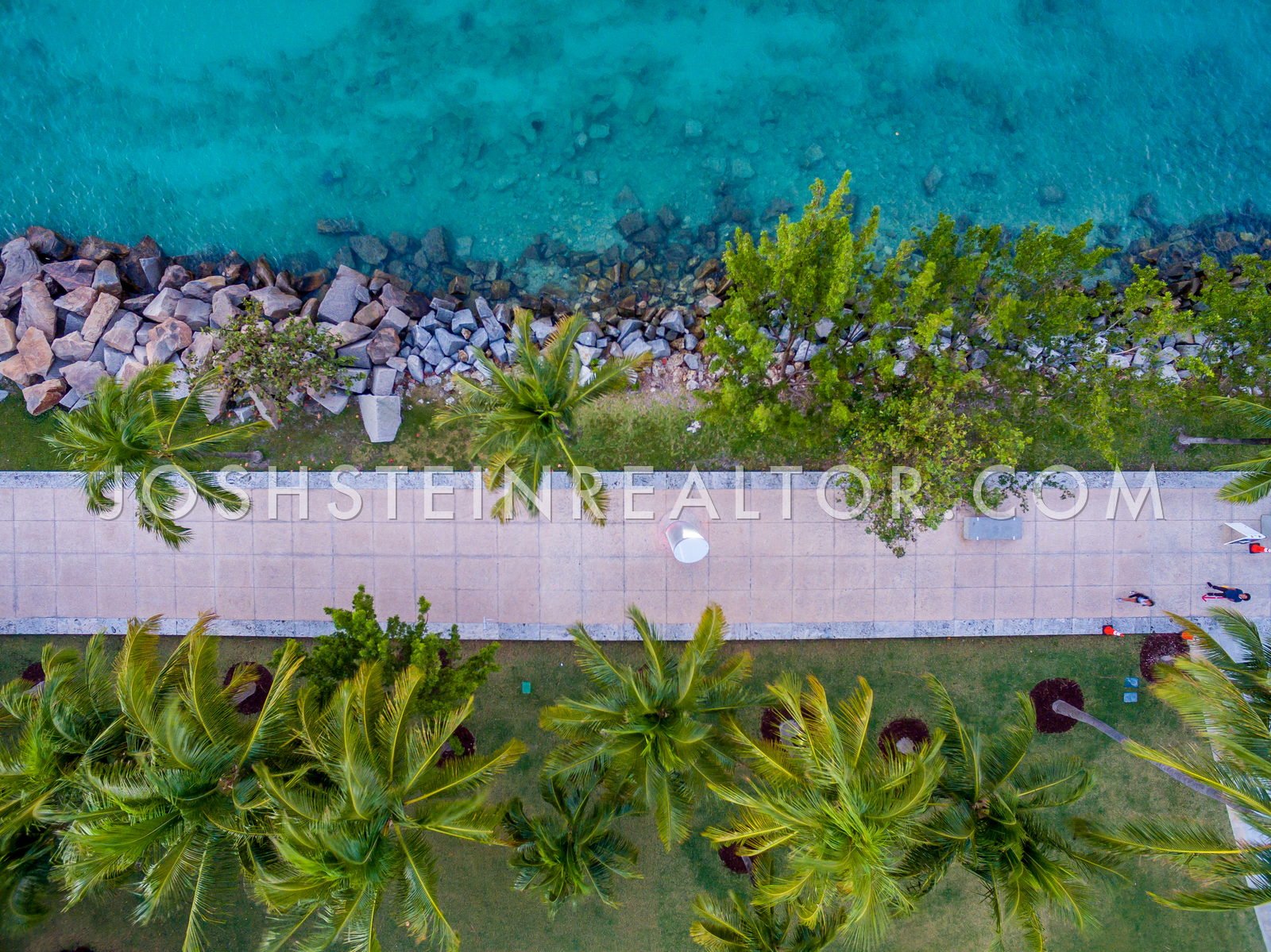 The South Pointe Park promenade and seawall from directly above, Miami Beach
