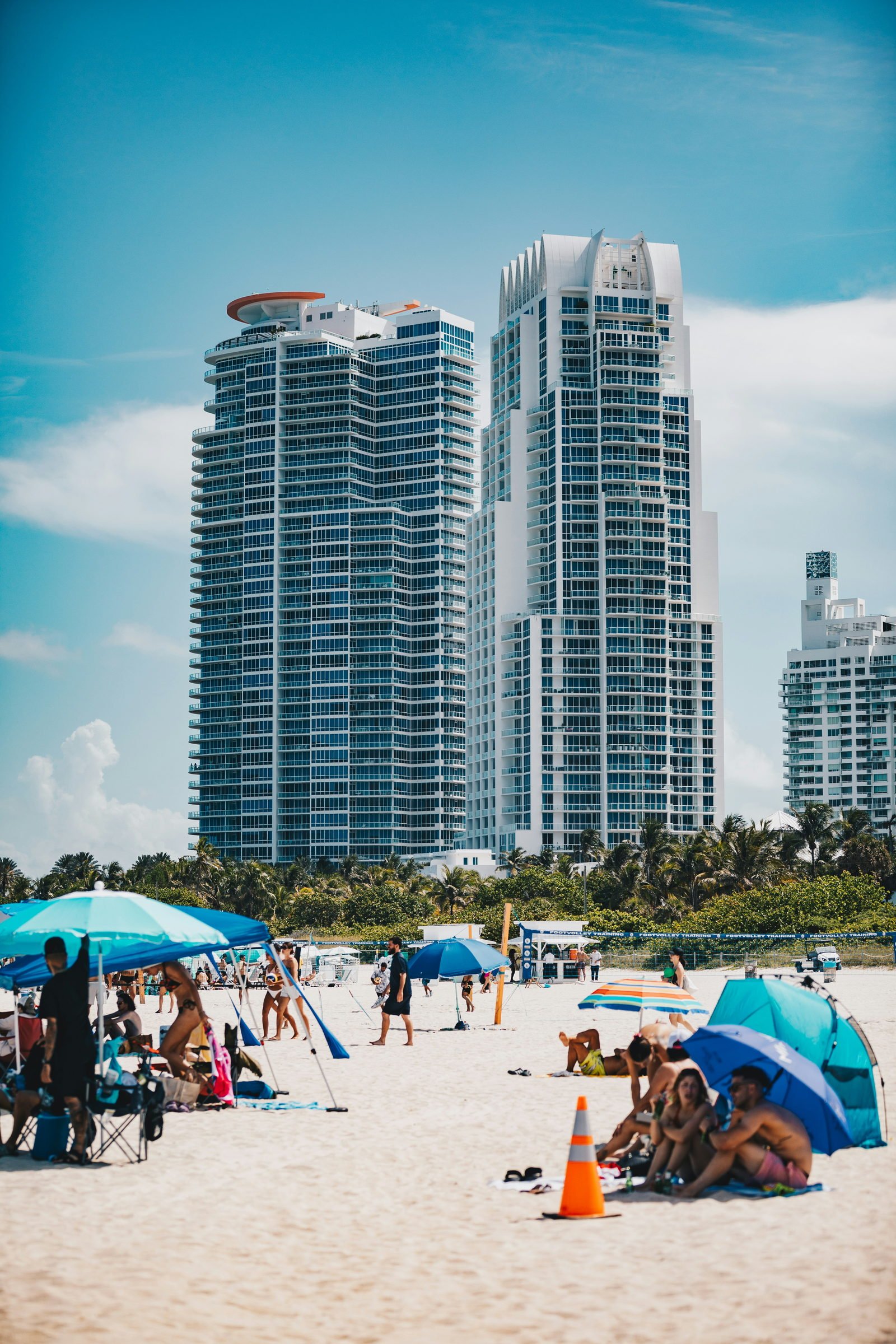 Continuum South Beach towers seen from the sand, South of Fifth, Miami Beach