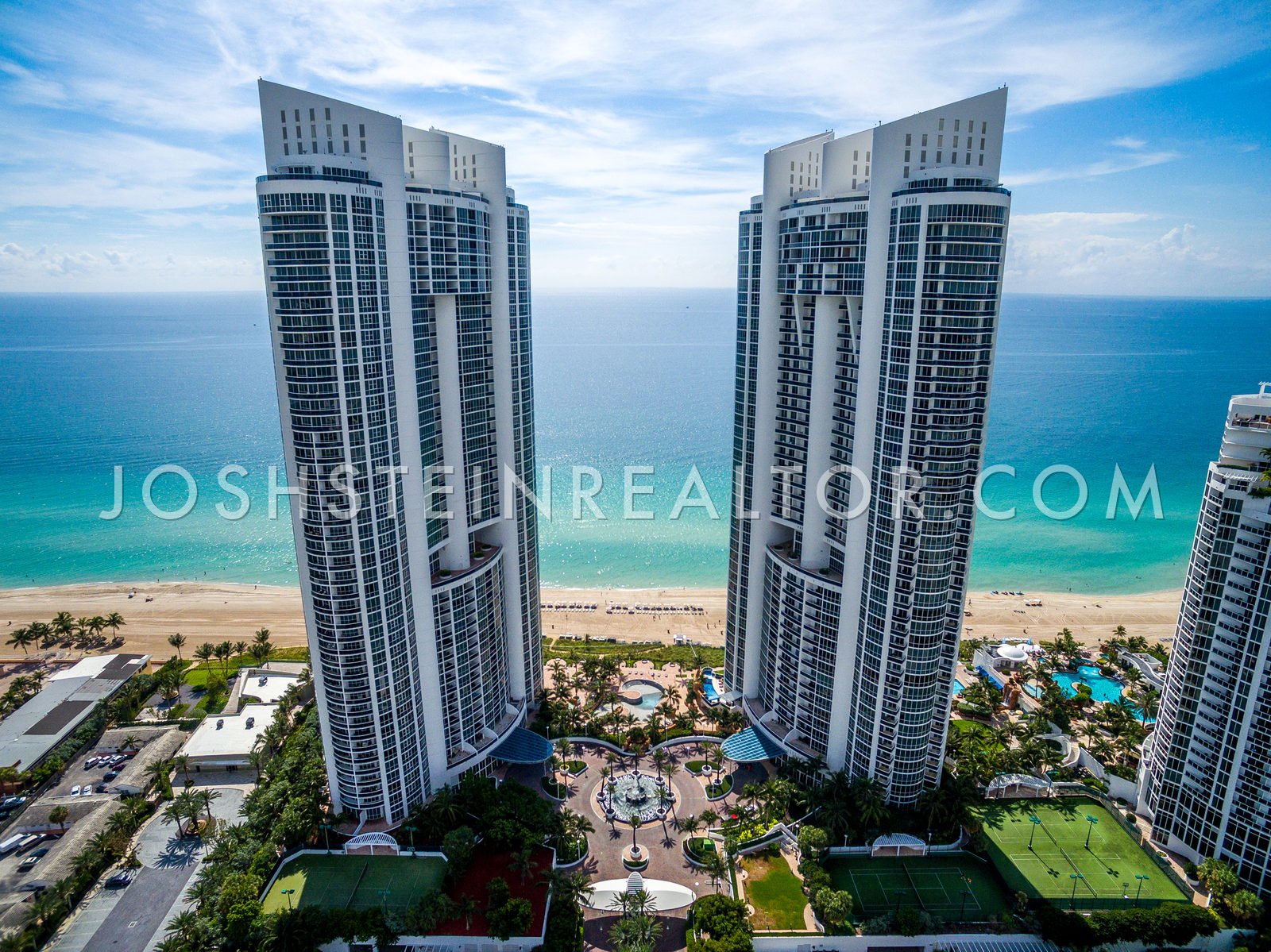 Aerial view of Trump Towers in Sunny Isles Beach Luxury, Miami