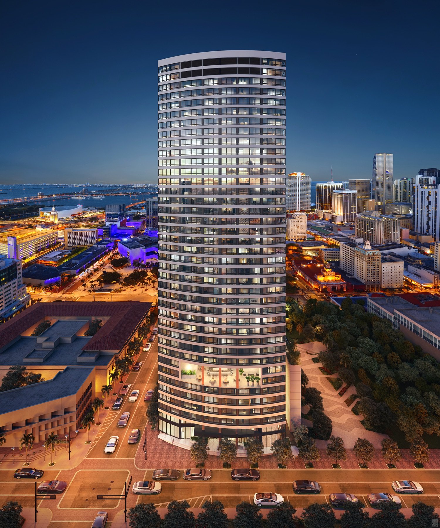The District, Downtown Miami — exterior tower rendering, front hero view, developer rendering
