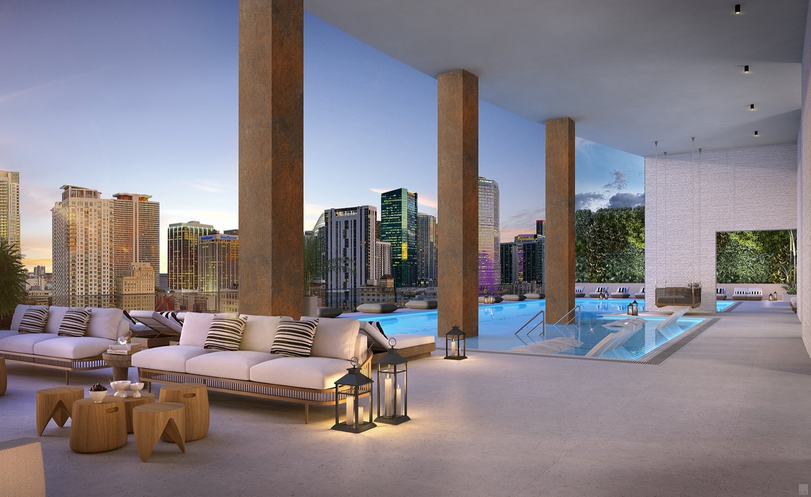 The District, Downtown Miami — rooftop pool deck rendering, developer rendering