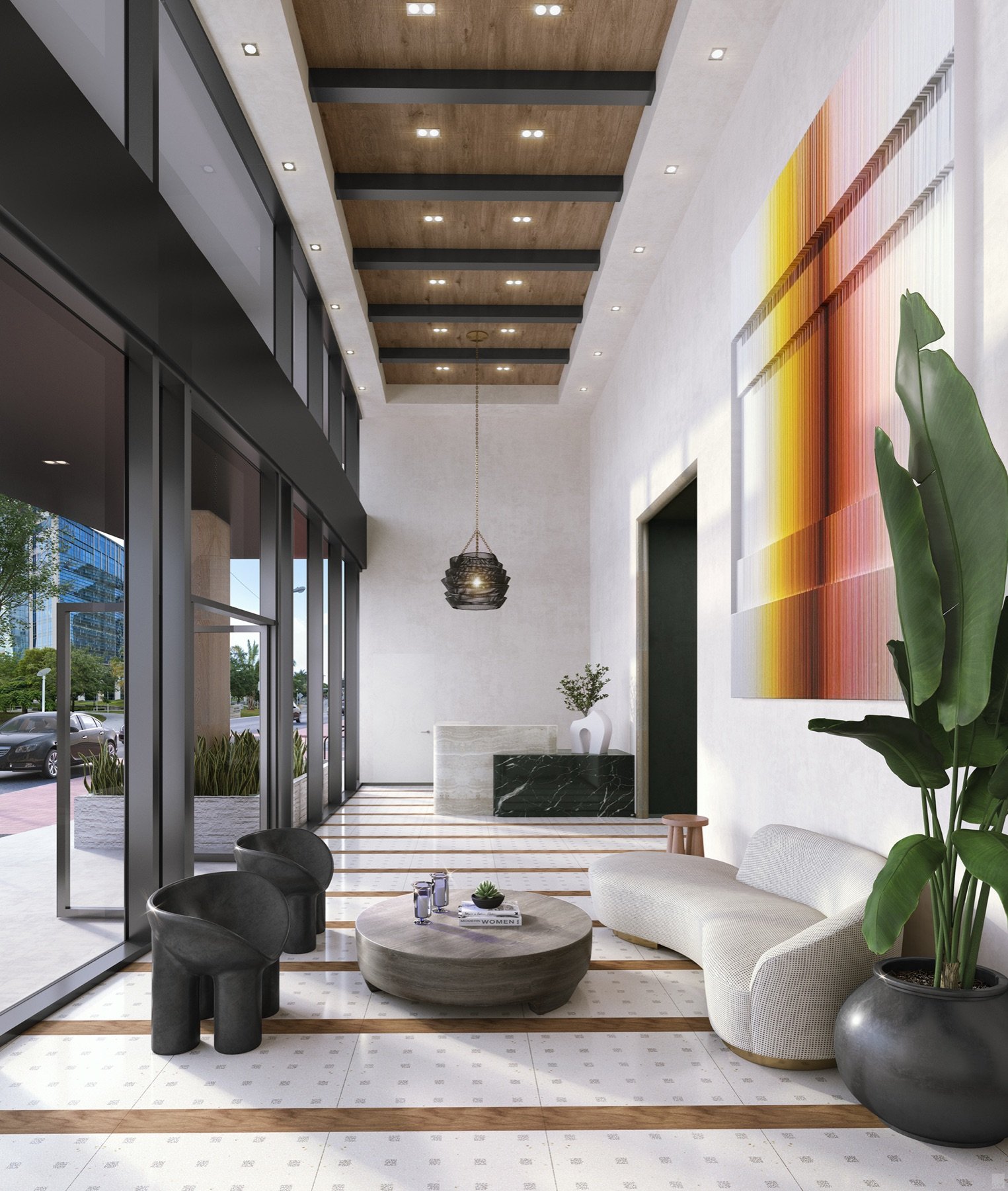 The District, Downtown Miami — building lobby interior rendering, developer rendering