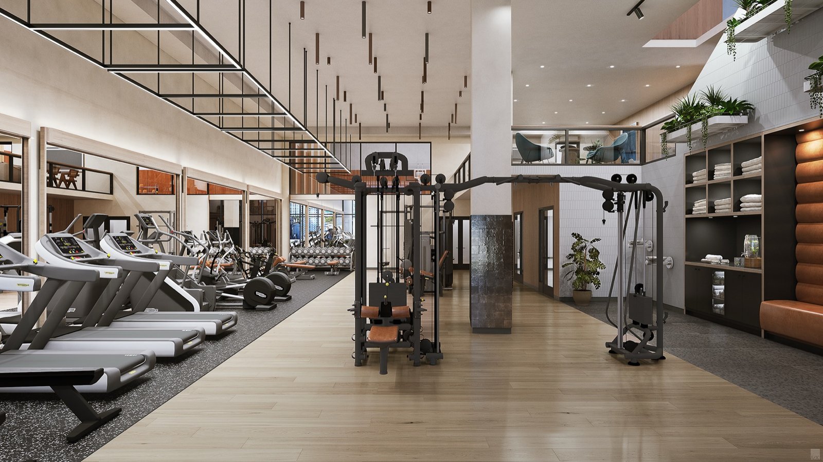 The District, Downtown Miami — fitness center amenity rendering, developer rendering