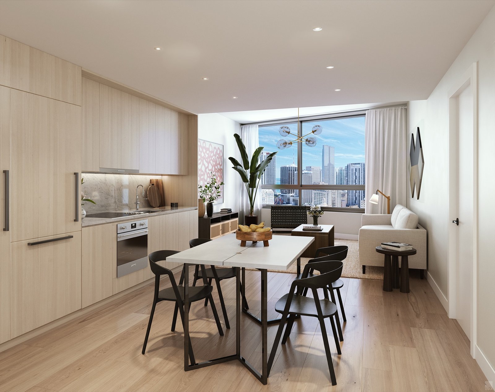 The District, Downtown Miami — residence living room interior rendering, developer rendering
