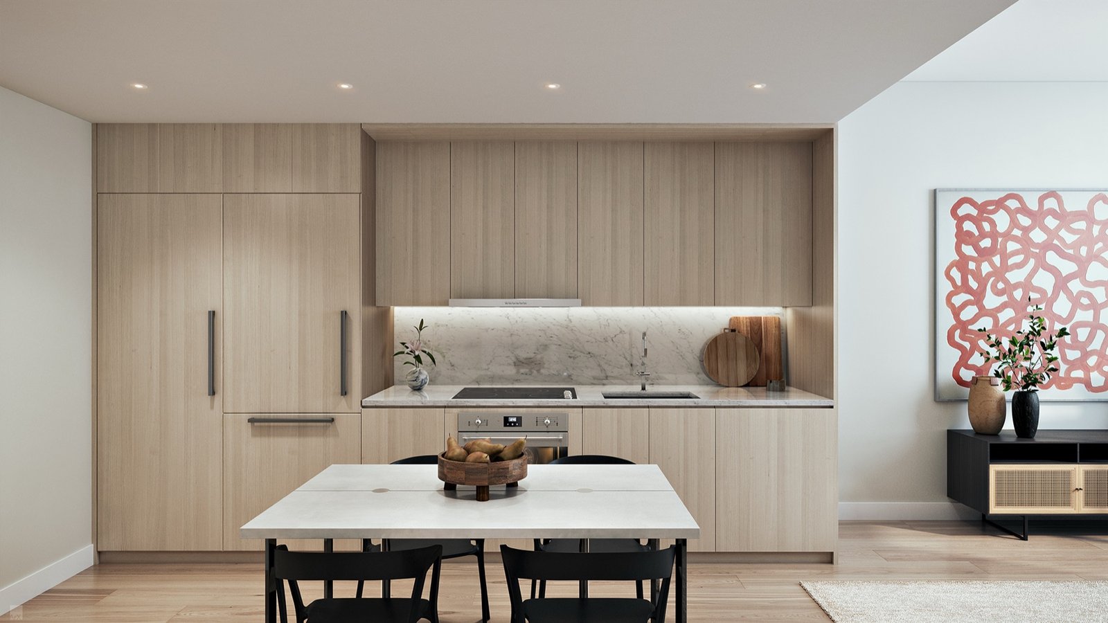 The District, Downtown Miami — residence kitchen interior rendering, developer rendering
