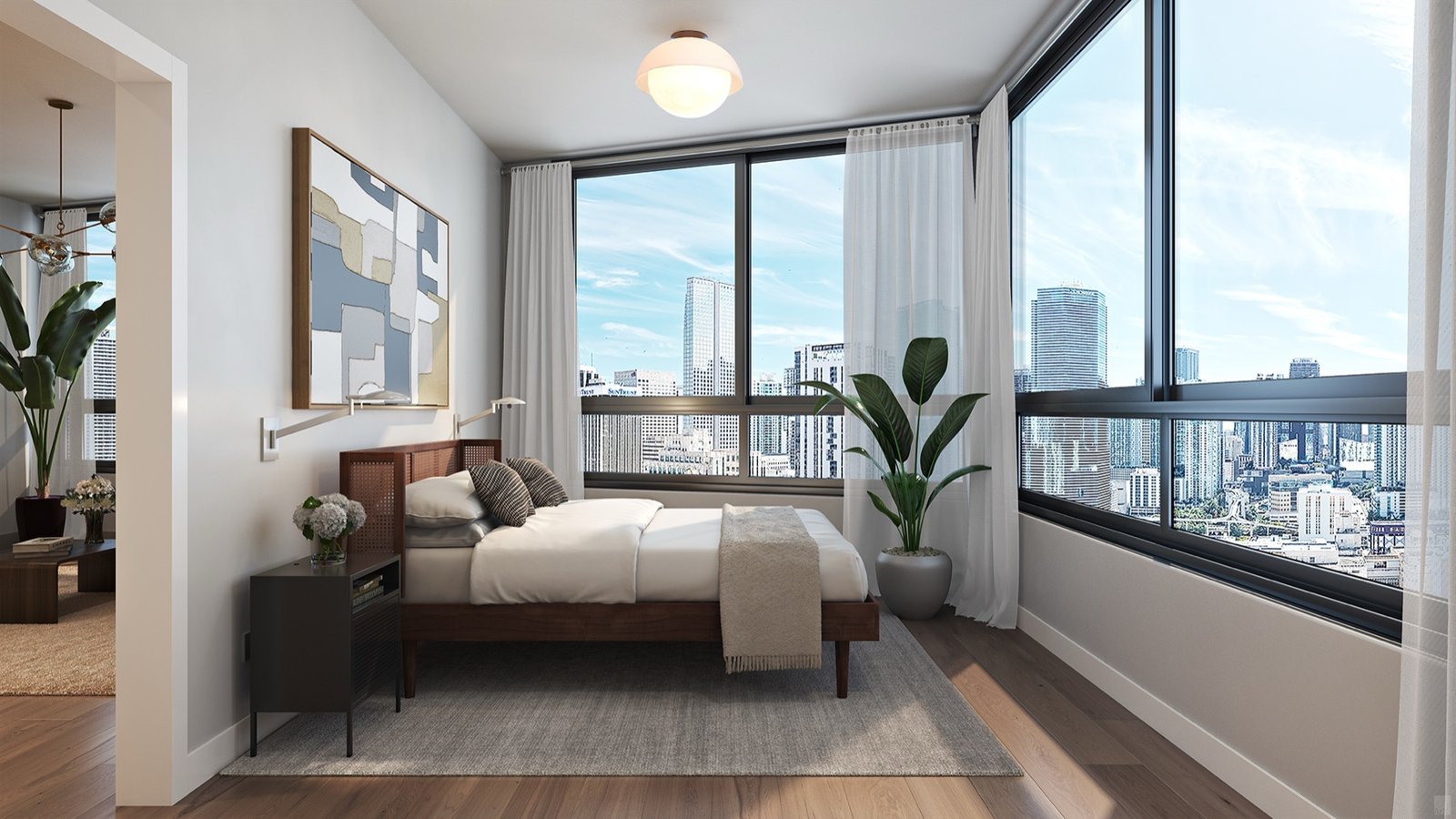 The District, Downtown Miami — residence bedroom interior rendering, developer rendering