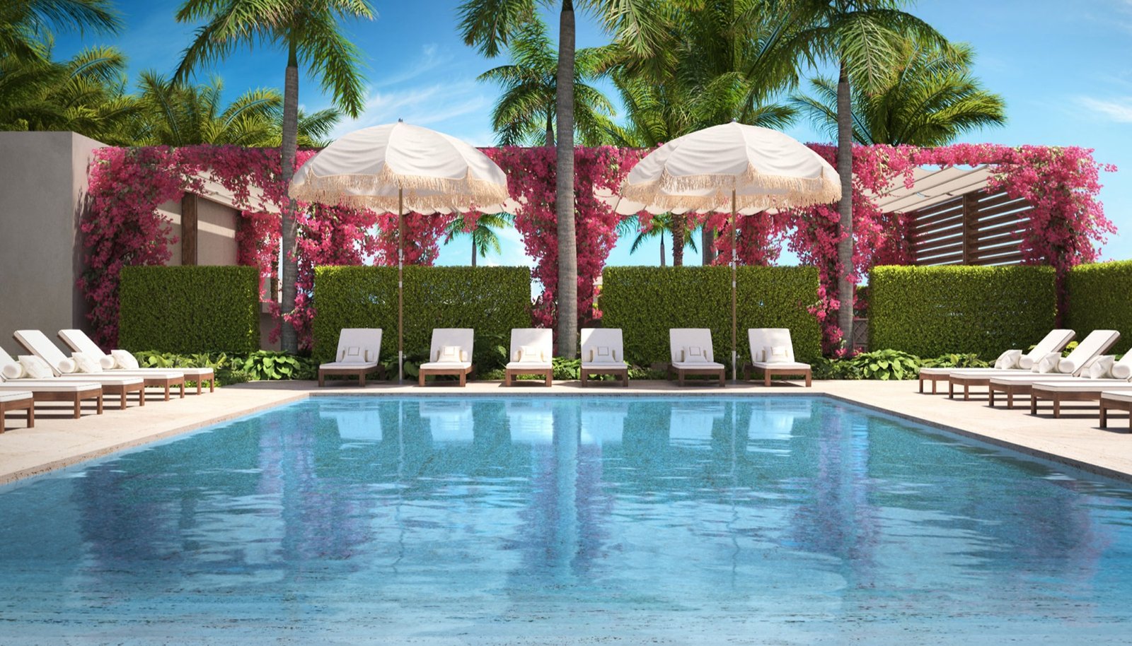 The Residences at Shell Bay, Hallandale Beach — terraza de la alberca para socios, render del desarrollador