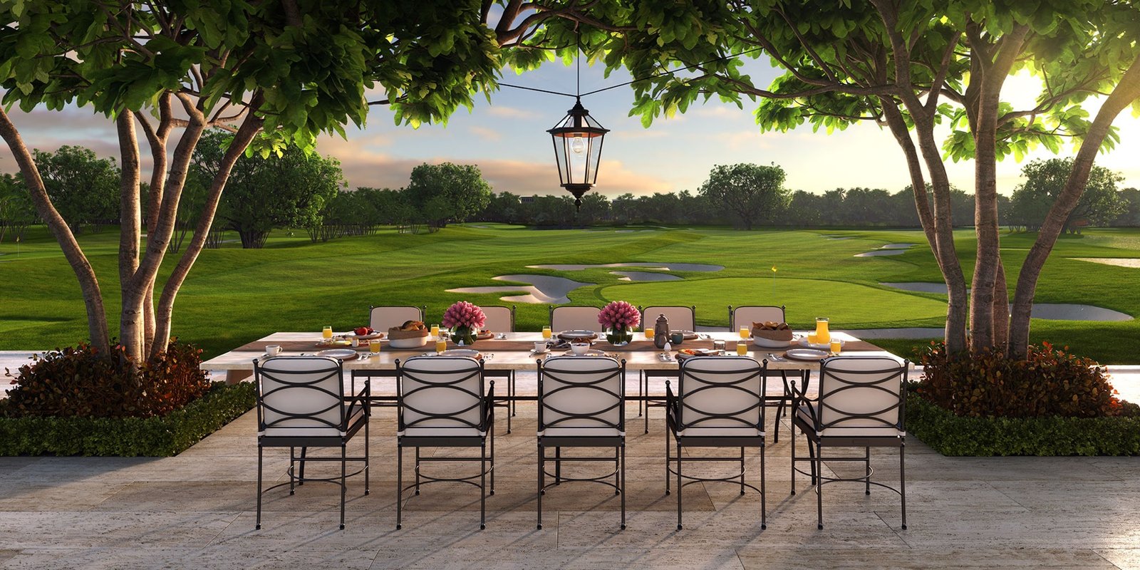The Residences at Shell Bay, Hallandale Beach — terraza comedor al aire libre, render del desarrollador