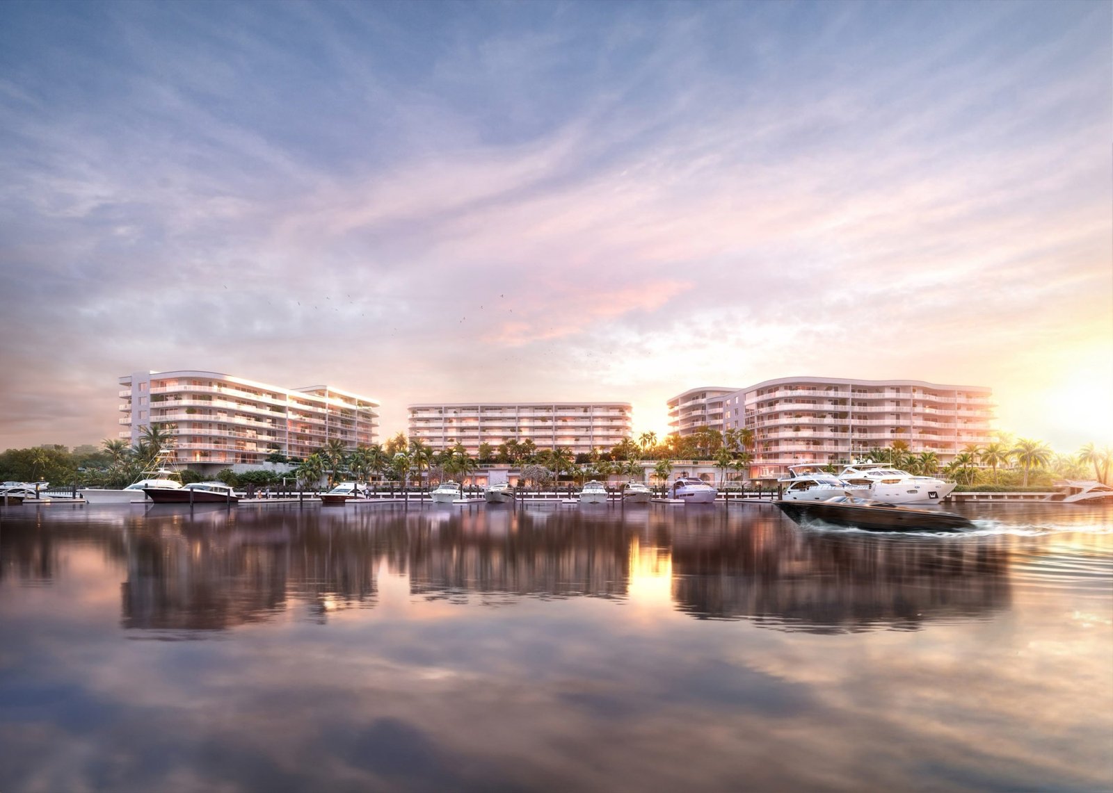 - The Ritz-Carlton Residences Palm Beach Gardens The Ritz-Carlton Residences, Palm Beach Gardens - render exterior del edificio frente al agua, render del desarrollador