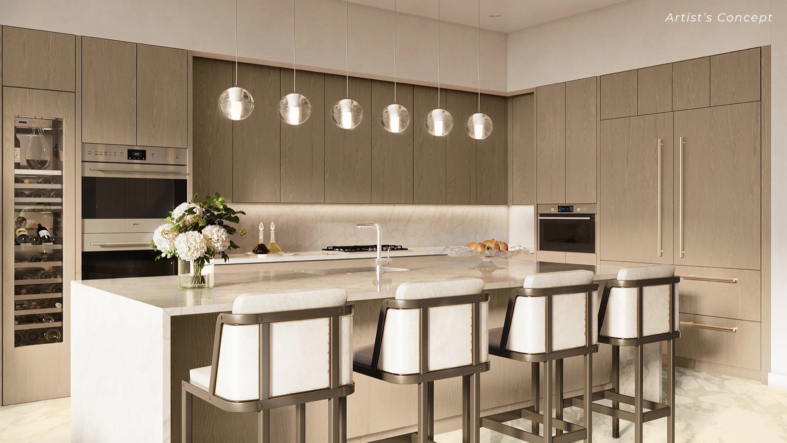 - The Ritz-Carlton Residences Palm Beach Gardens The Ritz-Carlton Residences, Palm Beach Gardens - interior de la cocina de una residencia, render del desarrollador