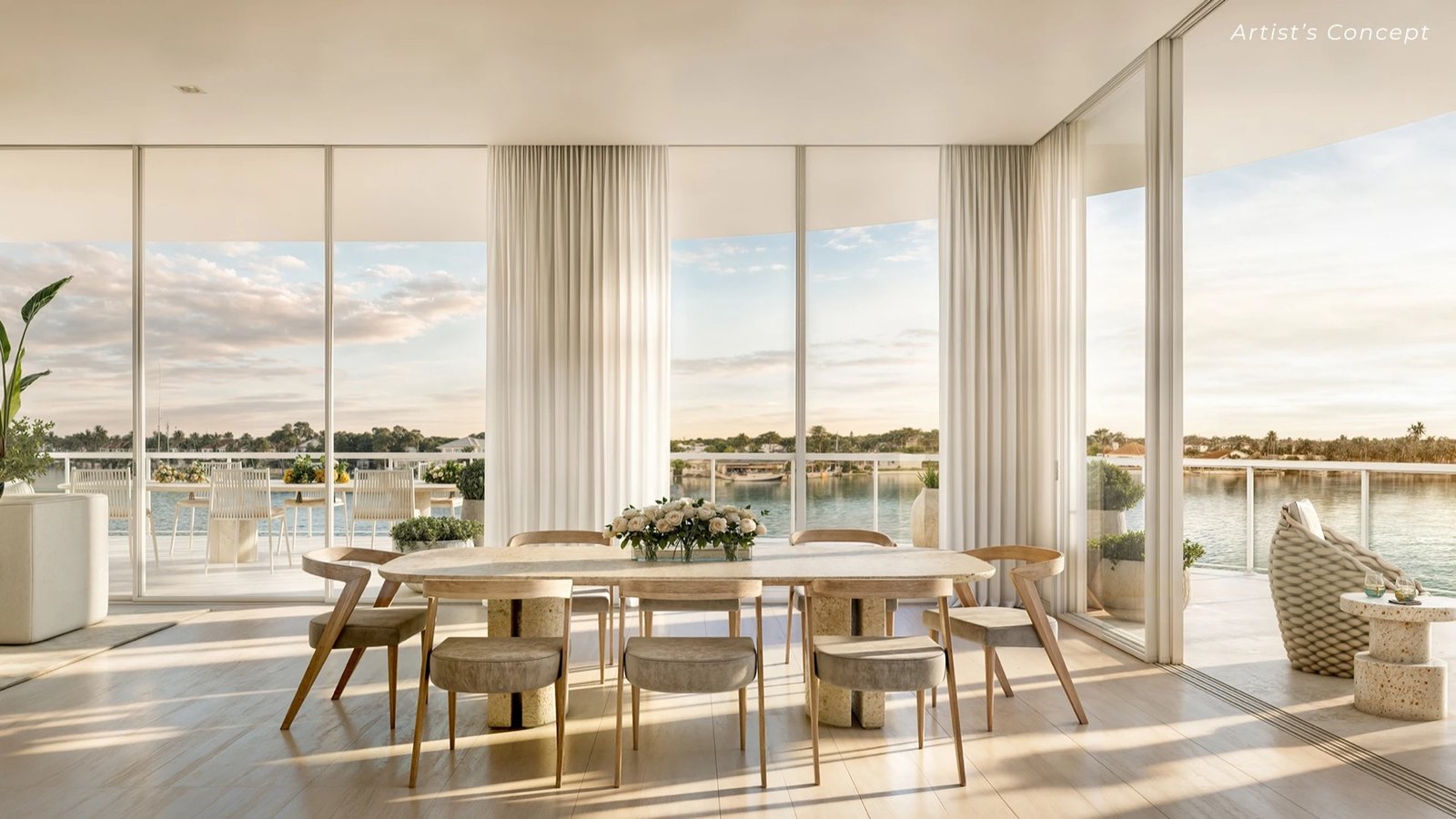 - The Ritz-Carlton Residences Palm Beach Gardens The Ritz-Carlton Residences, Palm Beach Gardens - interior del comedor de una residencia, render del desarrollador