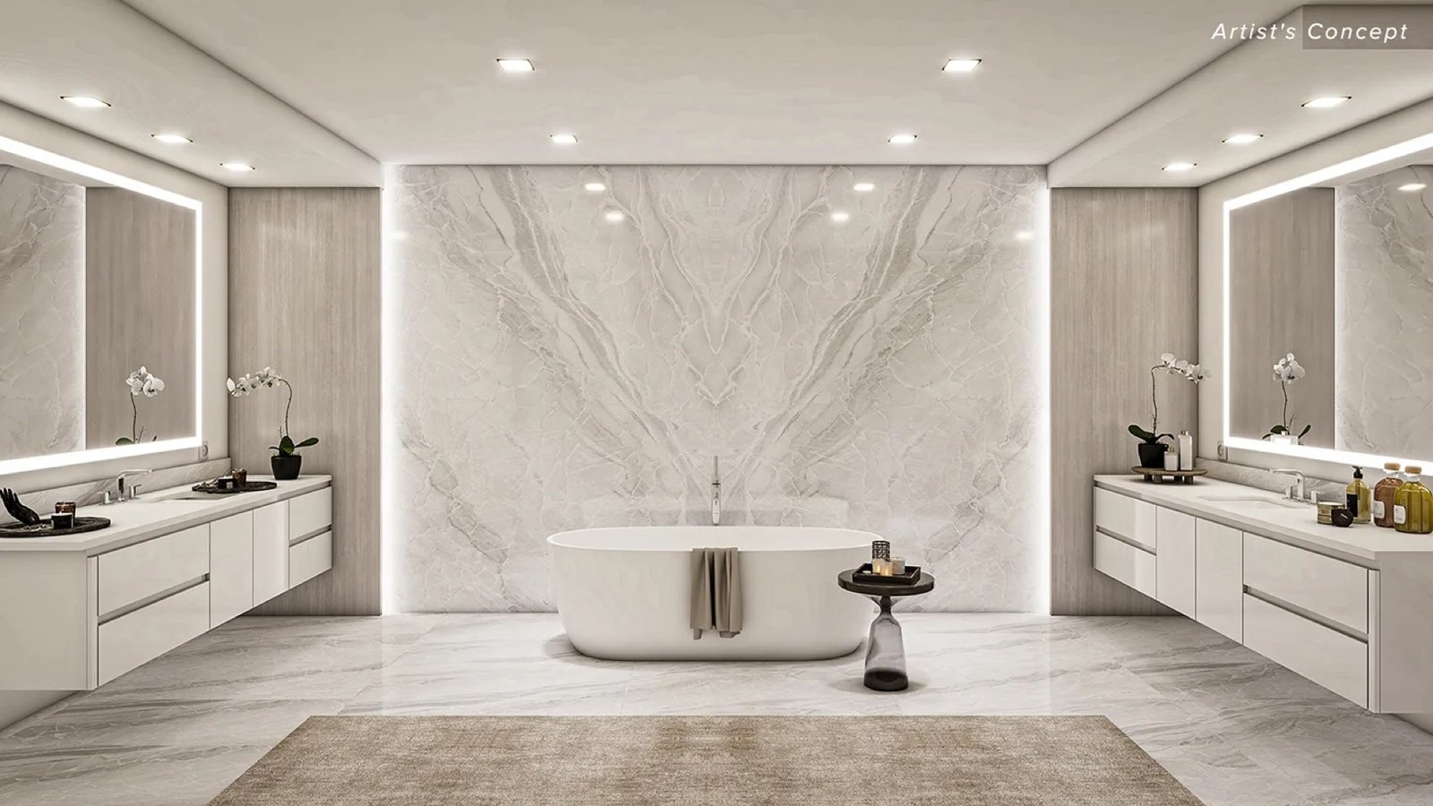 - The Ritz-Carlton Residences Palm Beach Gardens The Ritz-Carlton Residences, Palm Beach Gardens - interior del baño principal, render del desarrollador