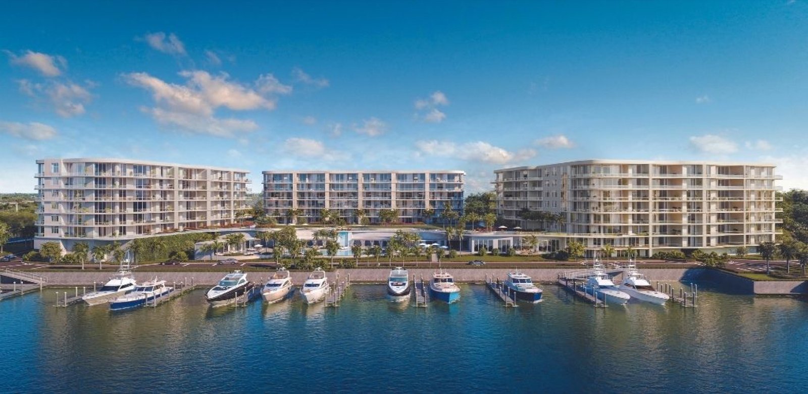 - The Ritz-Carlton Residences Palm Beach Gardens The Ritz-Carlton Residences, Palm Beach Gardens - render del predio frente al agua con paisajismo, render del desarrollador