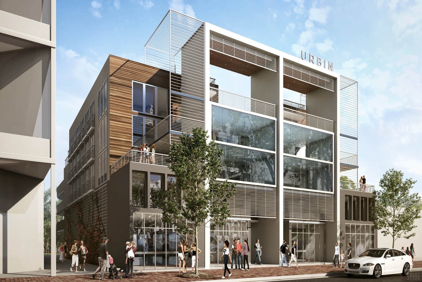 URBIN Coconut Grove, Miami - render de la terraza de coworking y lounge en la azotea, render del desarrollador